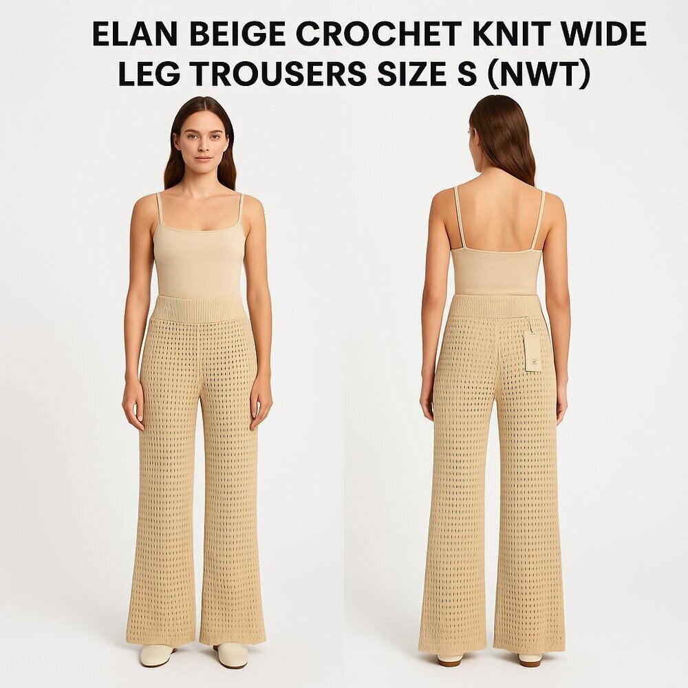 ELAN BEIGE CROCHET KNIT WIDE LEG TROUSERS SIZE S (NWT)